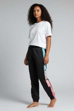 No Boundaries Women's Snap Side Track Jogger Pants with Ombre Tape Detail